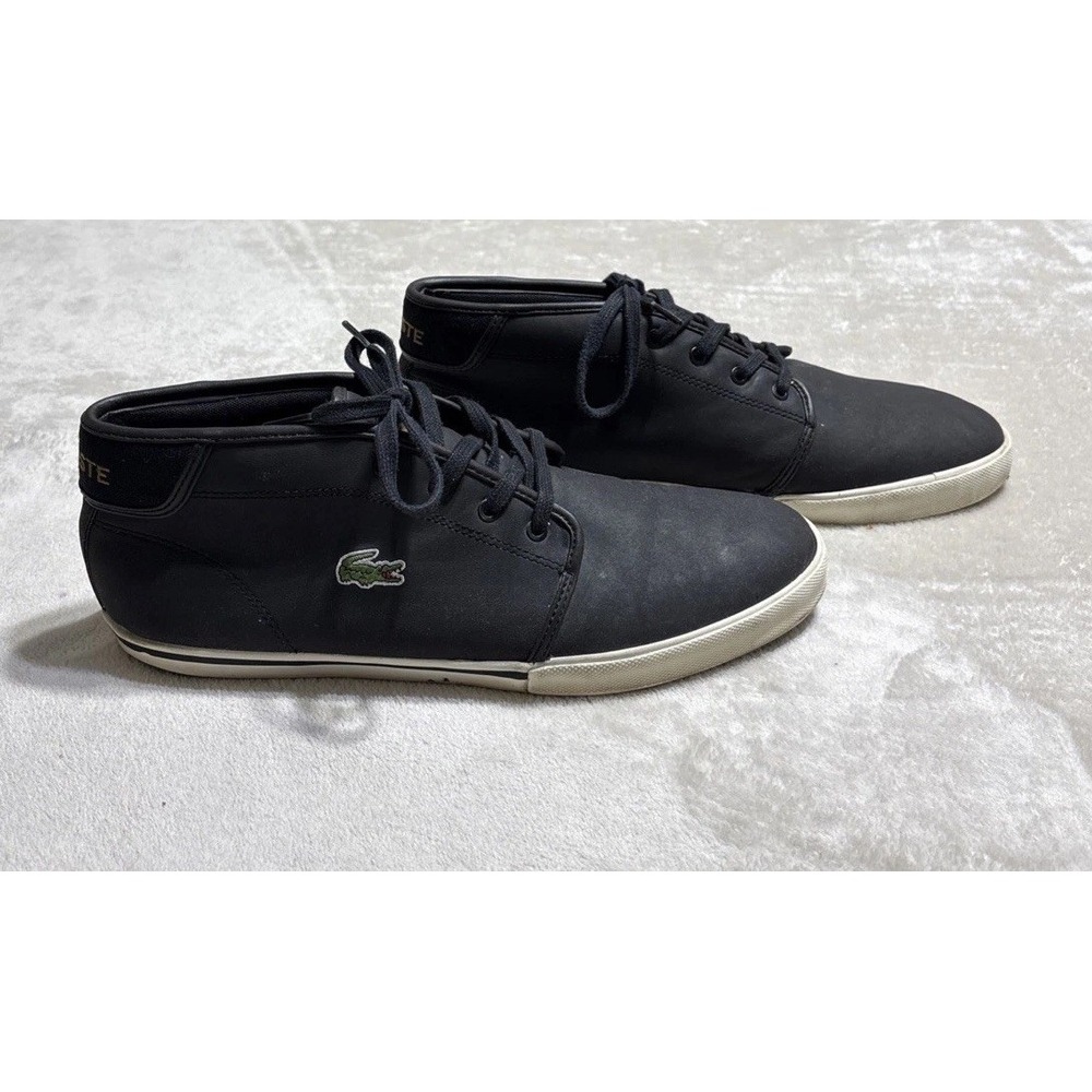 Lacoste Ampthill Mid Mens Size 10 Leather Chukka Sneakers Black Trainers Shoes